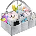 Foldable Felt Baby Storage Organizer for Home & Travel Spacious Baby Care Organizer Basket with Side Pockets Modern Grey Felt Diaper Caddy for Nursery Organization Multipurpose Baby Supplies Storage Tote Basket