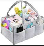 Foldable Felt Baby Storage Organizer for Home & Travel Spacious Baby Care Organizer Basket with Side Pockets Modern Grey Felt Diaper Caddy for Nursery Organization Multipurpose Baby Supplies Storage Tote Basket