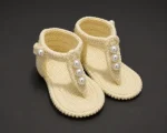 Handmade Crochet Baby Girl Sandals with Pearl Beads | Soft Comfortable Newborn Infant Shoes | Cute Fashion Baby Footwear for Girls | Crochet woolen baby booties| customizable baby girl woolen shoes | pearl crochet shoes for baby girl - Image 2