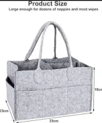 Foldable Felt Baby Storage Organizer for Home & Travel Spacious Baby Care Organizer Basket with Side Pockets Modern Grey Felt Diaper Caddy for Nursery Organization Multipurpose Baby Supplies Storage Tote Basket - Image 3