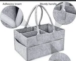 Foldable Felt Baby Storage Organizer for Home & Travel Spacious Baby Care Organizer Basket with Side Pockets Modern Grey Felt Diaper Caddy for Nursery Organization Multipurpose Baby Supplies Storage Tote Basket - Image 2