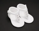 Handmade Crochet Baby Girl Sandals with Pearl Beads | Soft Comfortable Newborn Infant Shoes | Cute Fashion Baby Footwear for Girls | Crochet woolen baby booties| customizable baby girl woolen shoes | pearl crochet shoes for baby girl