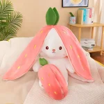 Bunny Stuffed Animal,Reversible Carrot Strawberry Bunny Plush Doll With Zipper Cute Soft Rabbit Toys Pillow Decoration 35cm