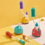 Tawakkal Mart 3pcs Set Baby Bottle Cleaning Brush Silicone 360 Degree Bottle Cleaner Tool Infant Bottle Pacifier Straw Brush with Base Storage - Image 2