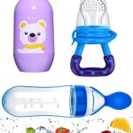 Tawakkal Mart Pack of 3 Silicone Baby Food Dispensing Spoon Bottle 90ML, Fruit Pacifer Fruit Nibbler, 4Pcs/set Baby Nail Clippers Set Cartoon Safety Nail Clippers Kit With Storage Box Newborn Infant