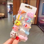 LDM 10Pcs Kids Hair Clips Korean Kids Unicorn Candy Fruit Korean Rainbow Hairpin Hair Accessories