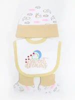 GP Pack of 3 Newborn Bib, Cap And Booties Set Light Greenish Cyan - Image 3