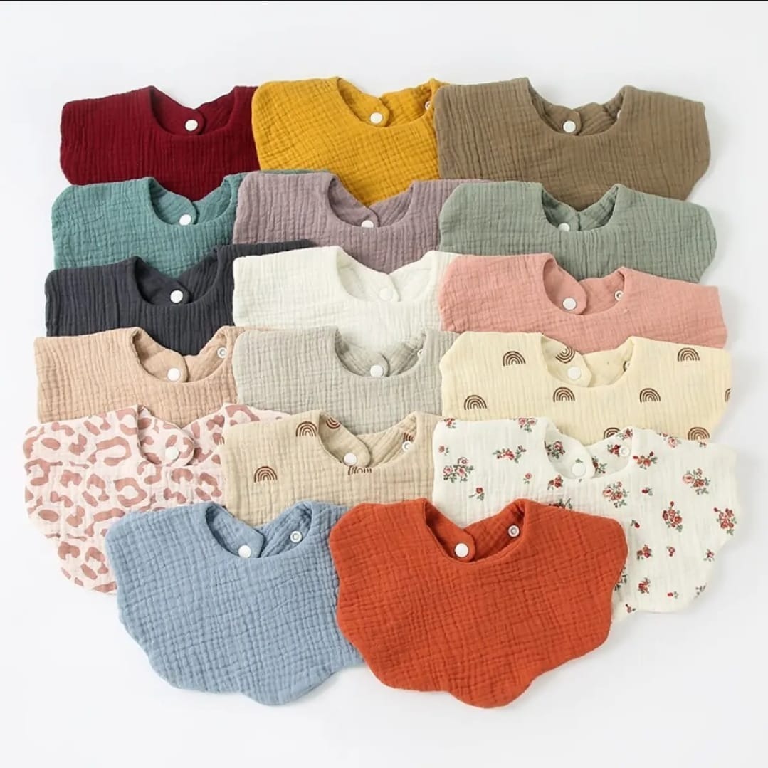 imgi_53_476e7deba6a3b692e662c3deb850553e GP -Soft Cotton Gauze Baby Bibs Cute Solid Newborn Kids Bandana Bib Flower Burp Cloth Soft Infant Boys Girls Saliva Towel - Image 1