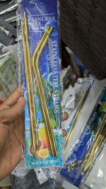 Pack of 5) Stainless Steel Straws + Straw Cleaning Brush | Metal Straw for Drinking Juice & Reusable - Image 2