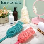 Decor Rack Bath Sponge with Handle, Shower Loofah Brush, Back Cleaning Scrubber, 8” Long Curved Handle, Exfoliate, Rejuvenate Skin, Body Bathing Sponge with Long Mesh Pouf - Image 4