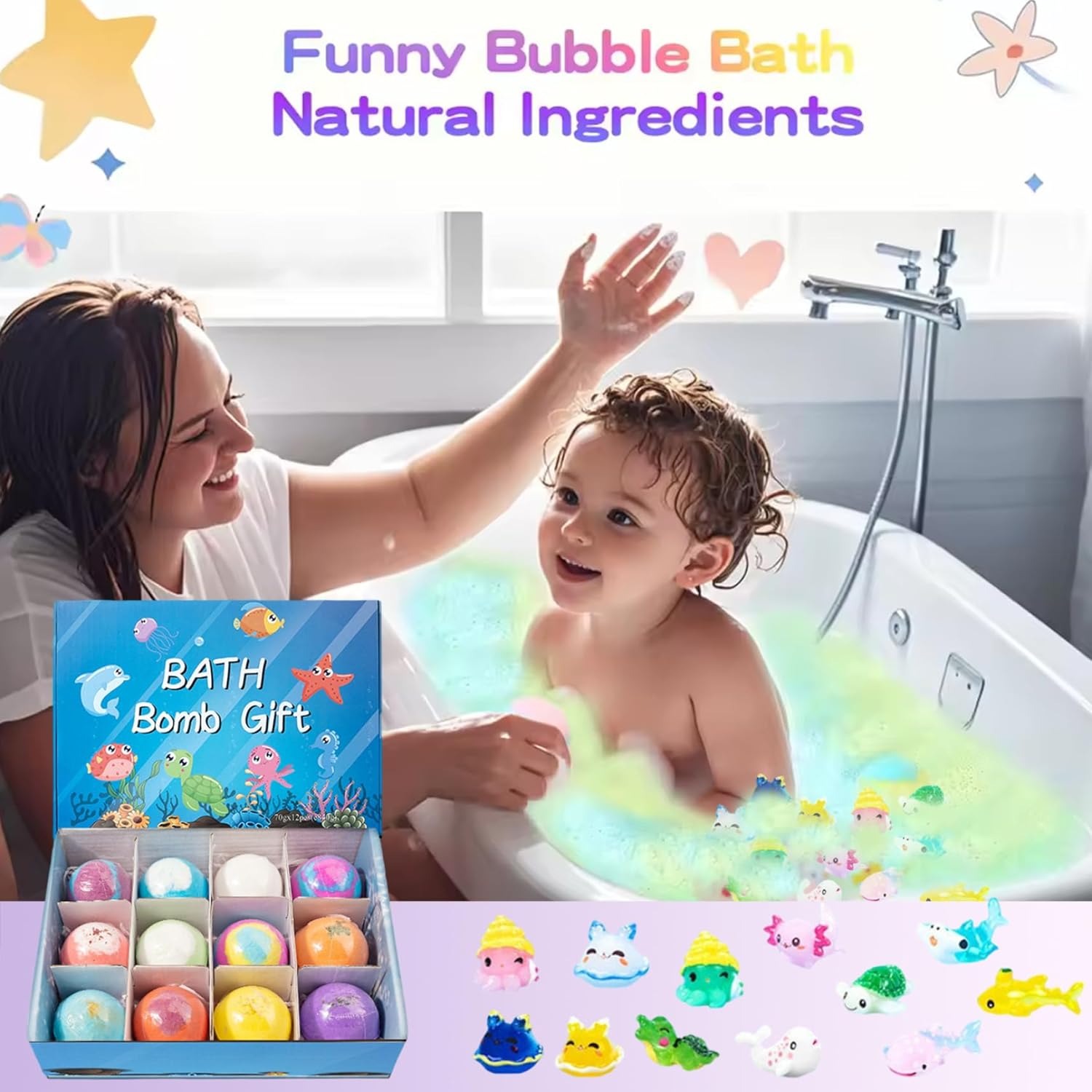 imgi_66_cb3a313772cec46251ec6fcbcf5a4f81 1PCS Luxury Kids & Women Bath Bomb Gift Box | Handmade Aromatherapy Bubble Bath Fizzers with Surprise Animal Toys - Image 1