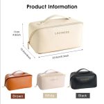 Luxury Cosmetic Organizer Travel Bag for Women – Large Capacity PU Leather Makeup Pouch with Zipper & Handle | Elegant Portable Makeup Storage Case | Waterproof Beauty Organizer Toiletry Bag | Cosmetic Brush Kit - Image 4