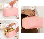 Luxury Cosmetic Organizer Travel Bag for Women – Large Capacity PU Leather Makeup Pouch with Zipper & Handle | Elegant Portable Makeup Storage Case | Waterproof Beauty Organizer Toiletry Bag | Cosmetic Brush Kit