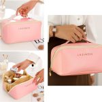 Luxury Cosmetic Organizer Travel Bag for Women – Large Capacity PU Leather Makeup Pouch with Zipper & Handle | Elegant Portable Makeup Storage Case | Waterproof Beauty Organizer Toiletry Bag | Cosmetic Brush Kit