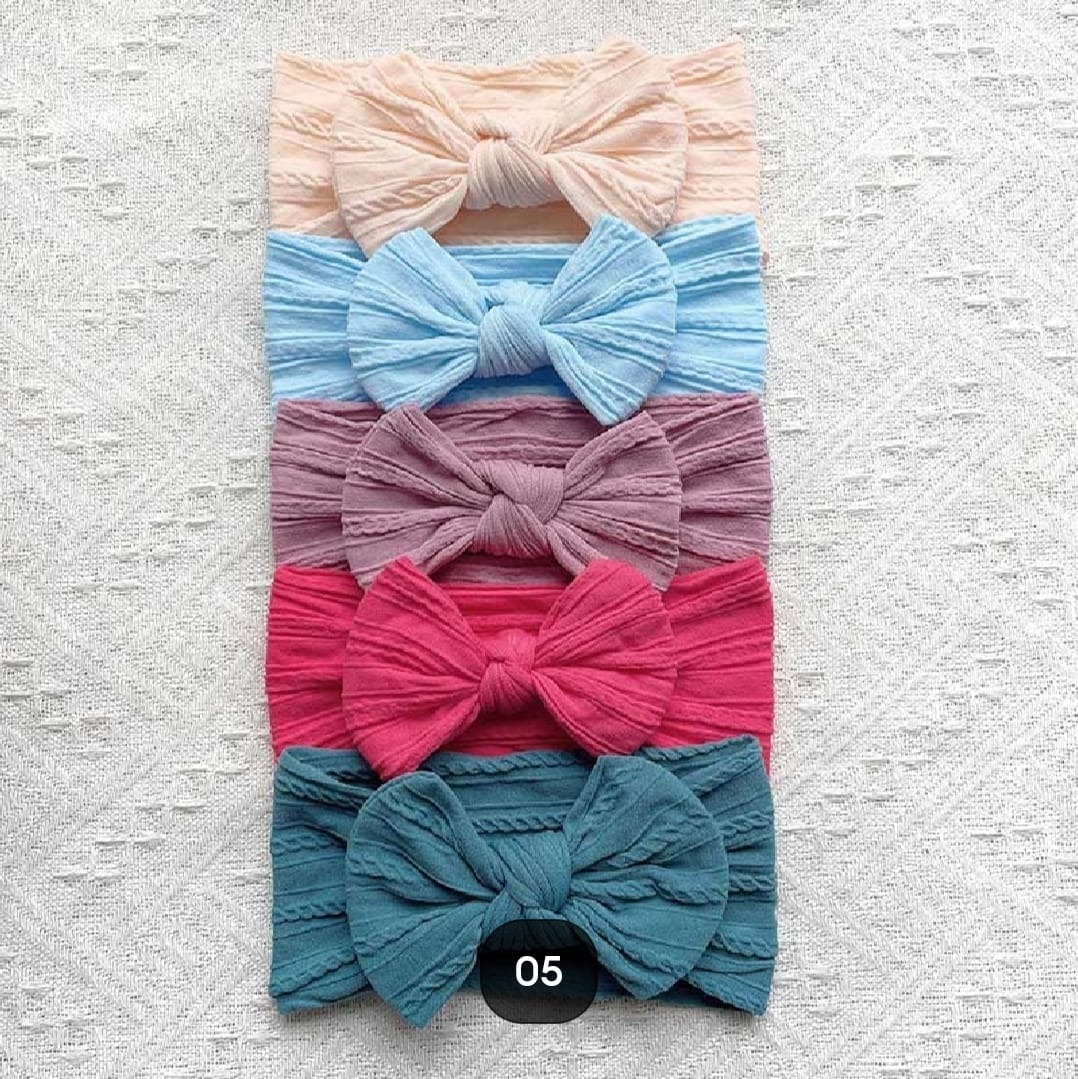 imgi_11_656291379ec5e2b83b85cb454abce833 5Pcs/Lot Bow Baby Headband Soft Elastic Nylon Girl Hair Band Solid Color Bowknot Kids Turban Headwear Baby Hair Accessories - Image 1