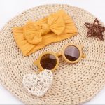 2Pcs/Set Baby Bows Headband Round Sunglasses Solid Color Elastic Hair Bands Sun Glasses For Kids Girls Photography Props - Image 3