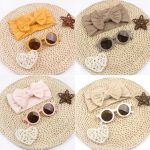 2Pcs/Set Baby Bows Headband Round Sunglasses Solid Color Elastic Hair Bands Sun Glasses For Kids Girls Photography Props