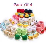 Tawakkal Mart Pack of 4 Newborn Baby Booties Shoes For Newborn Babies infant 0 - 3 Month - Multi Color