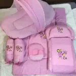 High Quality Super Soft Fluffy Baby Set Complete Bedding 7 Pcs Set - 7 Pcs Include: 1 Baby Bed w Mosquito Net 1 Quilt / Comforter 1 Sleeping Bag / Carry Nest 1 Headshaper Pillow 1 Normal Pillow and 2 Cushions