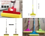 Foldable Sponge Mop with Squeeze | Stainless Steel Handle Floor Cleaning Mop | High Absorbent Water Wiper for Kitchen & Bathroom New One-Hand Press Mini Foldable Desktop Mop Self Wringing | Portable Sponge Mop for Kitchen Bathroom Glass Table | No Hand Wa