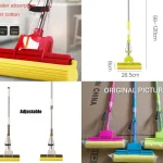 Foldable Sponge Mop with Squeeze | Stainless Steel Handle Floor Cleaning Mop | High Absorbent Water Wiper for Kitchen & Bathroom New One-Hand Press Mini Foldable Desktop Mop Self Wringing | Portable Sponge Mop for Kitchen Bathroom Glass Table | No Hand Wa