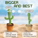 Dancing Cactus Talking Toy Kids Children Plush Electronic Toys Baby Singing Wriggle Voice Recording Repeats What You Say LED Lights Toddler Educational Funny Gift - Image 3