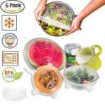 6Pcs Reusable Silicone Stretch Seal Lid Preservation Vacuum Food Storage Bowl Cover Airtight Lids Cover Universal Stretch Lids Silicone Lid Covers Silicone Lids