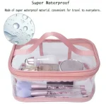 Transparent Cosmetic Portable Makeup Pouch Waterproof Travel Hanging Organizer Bag (Pink)