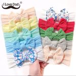 5Pcs/Lot Bow Baby Headband Soft Elastic Nylon Girl Hair Band Solid Color Bowknot Kids Turban Headwear Baby Hair Accessories