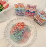 100pcs/Bag Children Cute Candy Cartoon Solid Rubbeeer Bands Girls Lovely Colorful Elastic Hair Bands Kids Sweet Hair Accessories