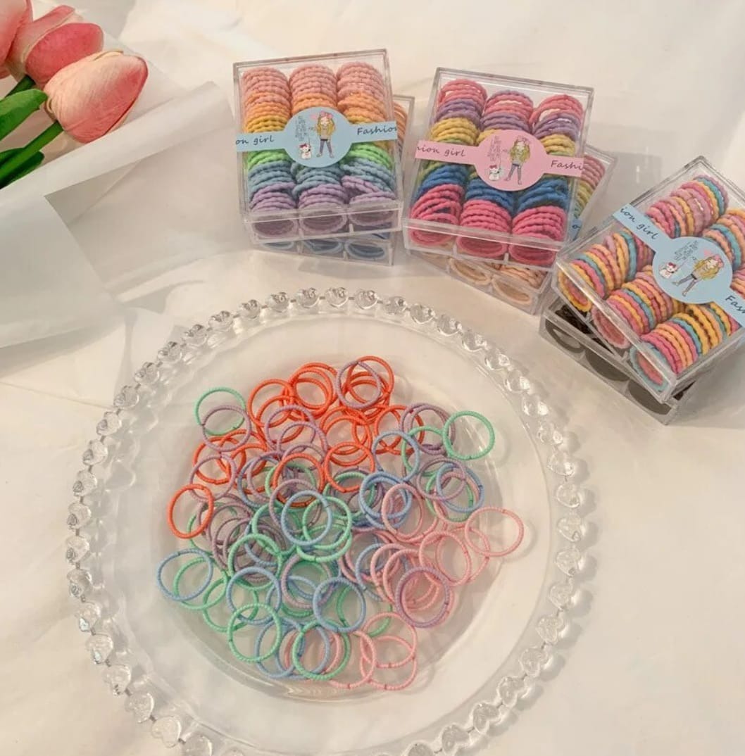imgi_4_743e26d2c534ae53e7e9d9b3bb1138a2 100pcs/Bag Children Cute Candy Cartoon Solid Rubbeeer Bands Girls Lovely Colorful Elastic Hair Bands Kids Sweet Hair Accessories - Image 1