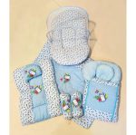High Quality Super Soft Fluffy Baby Set Complete Bedding 9 Pcs Set - 7 Pcs Include: 1 Baby Bed w Mosquito Net 1 Quilt / Comforter 1 Sleeping Bag / Carry Nest 1 Headshaper Pillow 1 Normal Pillow and 2 Cushions - Baby Bistar Gaddi Sleeping Bag Bed Gift Set