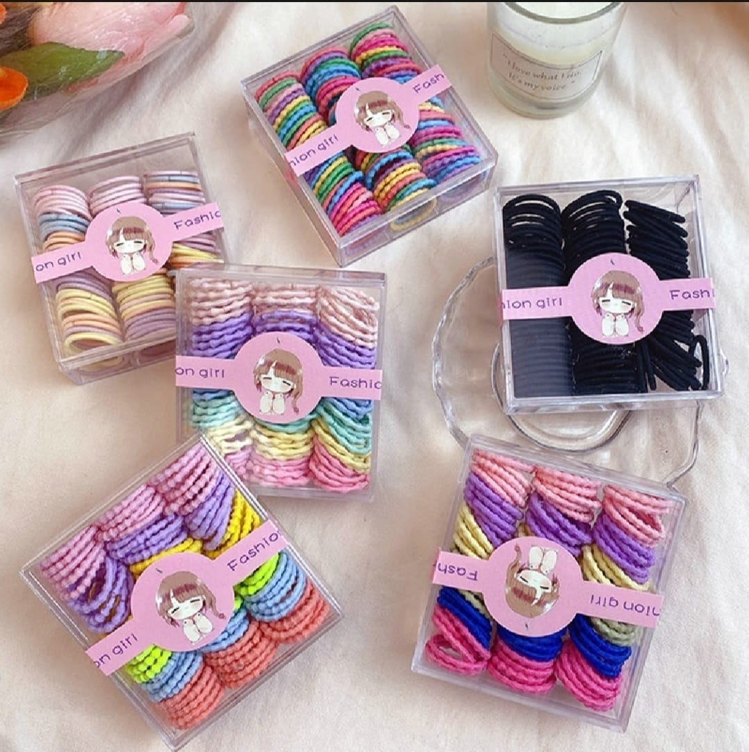 imgi_51_9e72f7136ef38f7e66250565e2e2e033 100-piece Set of Cute and t Elastic Hair Bands: Perfect for Baby Girls and Women, these Hair Accessories Add Hairstyles By Tawakkal Mart. - Image 1