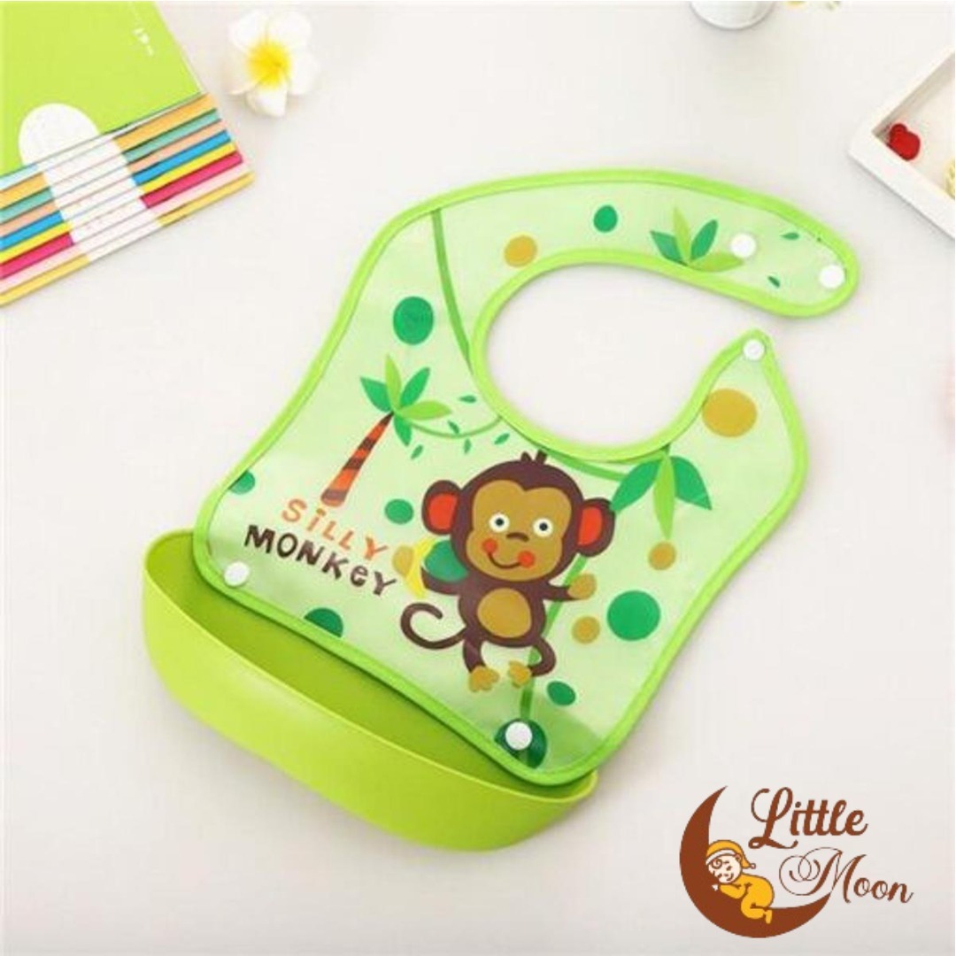 imgi_51_b64e16eb67b713ddbf930b122d790281 Tawakkal Mart Silicone Waterproof Baby Bibs, with Bowl Pocket for Toddlers Cartoon Bib - Image 1