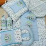 High Quality Super Soft Fluffy Baby Set Complete Bedding 9 Pcs Set - 7 Pcs Include: 1 Baby Bed w Mosquito Net 1 Quilt / Comforter 1 Sleeping Bag / Carry Nest 1 Headshaper Pillow 1 Normal Pillow and 2 Cushions - Baby Bistar Gaddi Sleeping Bag Bed Gift Set
