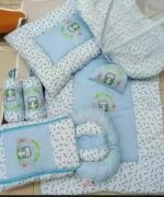 High Quality Super Soft Fluffy Baby Set Complete Bedding 9 Pcs Set - 7 Pcs Include: 1 Baby Bed w Mosquito Net 1 Quilt / Comforter 1 Sleeping Bag / Carry Nest 1 Headshaper Pillow 1 Normal Pillow and 2 Cushions - Baby Bistar Gaddi Sleeping Bag Bed Gift Set