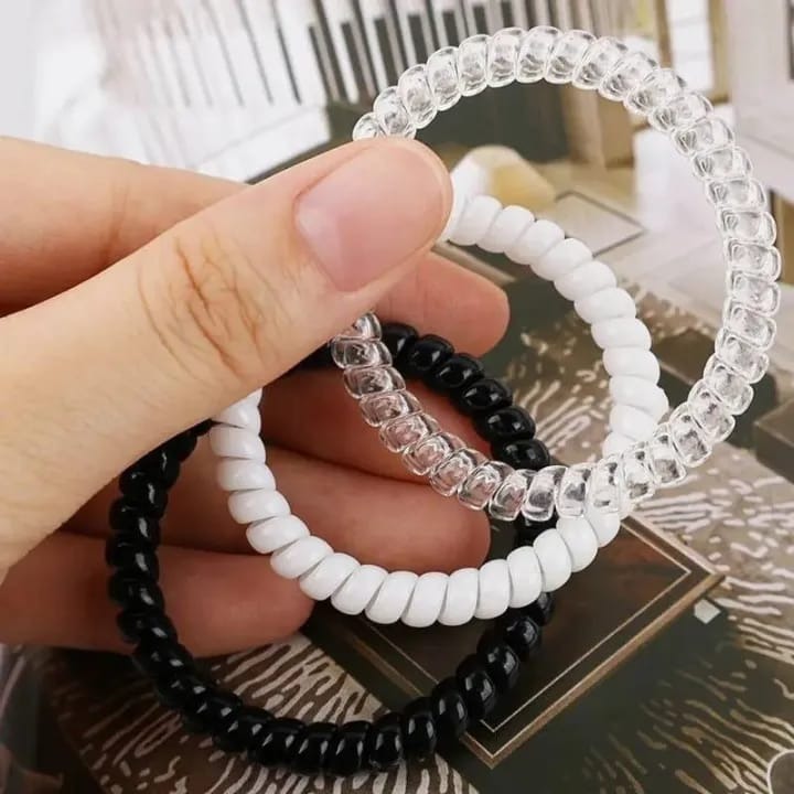imgi_52_12cbbb51030c59dfe8abd093d3ae285b GP 2 Pcs Black and white spiral hair tie, spiral scrunchie, frosted wire hair tie, telephone wire hairtie rope hairband - Image 1