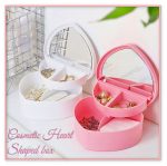 Heart Shape Pink Make Up Box with Mirror Storage Cosmetic Jewelry Organizer Drawer Daks Shelf Earring Holder