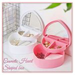 Heart Shape Pink Make Up Box with Mirror Storage Cosmetic Jewelry Organizer Drawer Daks Shelf Earring Holder