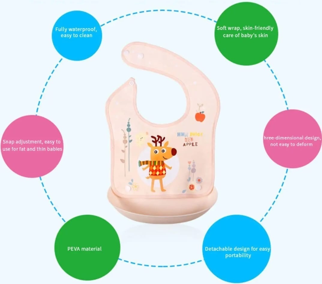imgi_52_d79e50eb8d8fac7df42667485783171d GP Waterproof Silicone Baby Bibs Cartoon Printed Adjustable Removable Children Apron Baby Feeding Stuff - Image 1