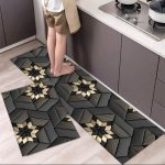 2 Pcs Set Kitchen Mat | Kitchen Water Absorbent Anti Slip Mat & Runner | Kitchen Mat | Water Absorbent Mat | water Absorbent non-slip Mat | long Beside Area Mat | washable Mat | Random color | Mat |