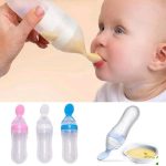 Baby Spoon Feeder - 90ml Silicone Baby Feeding Bottle With Spoon Newborn Infant Squeeze Spoon Toddler Food Supplement Rice Cereal Bottle Milk Feeder"