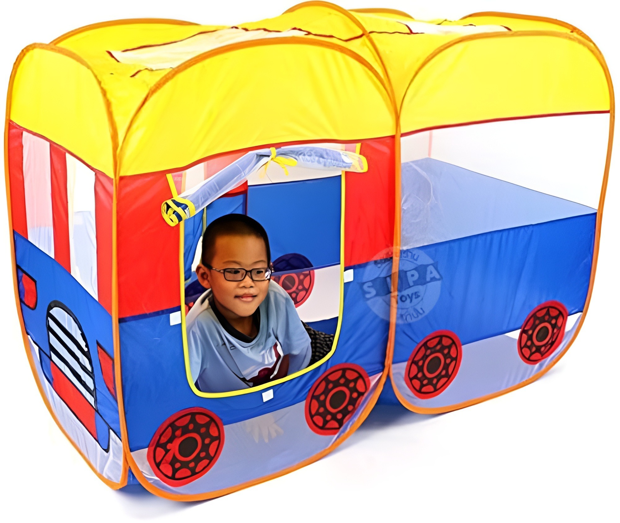 imgi_58_3f9441444c47bf171f53155874e04016 School Bus Tent for Kids - Big Size Pop Up Bus Shaped Tent House Playhouse Folding Tent Bus Shape 54 X 37 X 27 Inches (Red, Yellow) - Image 1