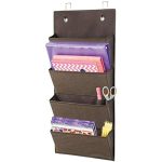 Over Door Hanging Storage Organizer – 4 Large Pockets Wall Mount File Holder | Soft Fabric with Textured Print for Office & Home Use