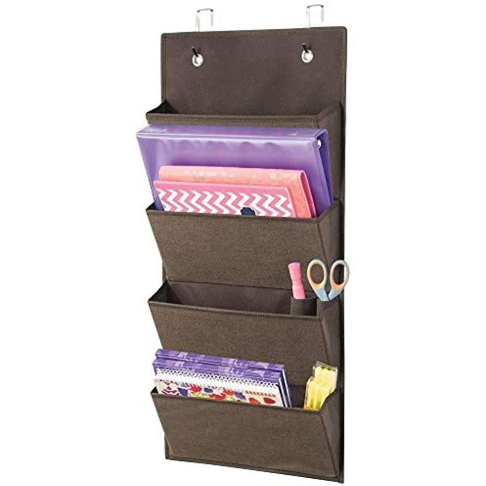 imgi_59_85ff158a2d8c4cc3e90652a727c7ce2a Over Door Hanging Storage Organizer – 4 Large Pockets Wall Mount File Holder | Soft Fabric with Textured Print for Office & Home Use - Image 1