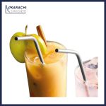 Pack of 5 - 4 Bent Stainless Steel Reusable Drinking Straws With Cleaning Brush Metal Straws