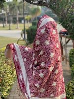 Maroon (brownish-red) Kashmiri Zari Shawl/Chadar For Girls and Women - Image 4