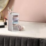 3 Layer Rotating Makeup Brush & Sponge Organizer Box – Cosmetic Storage Drawer Holder for Vanity & Countertop