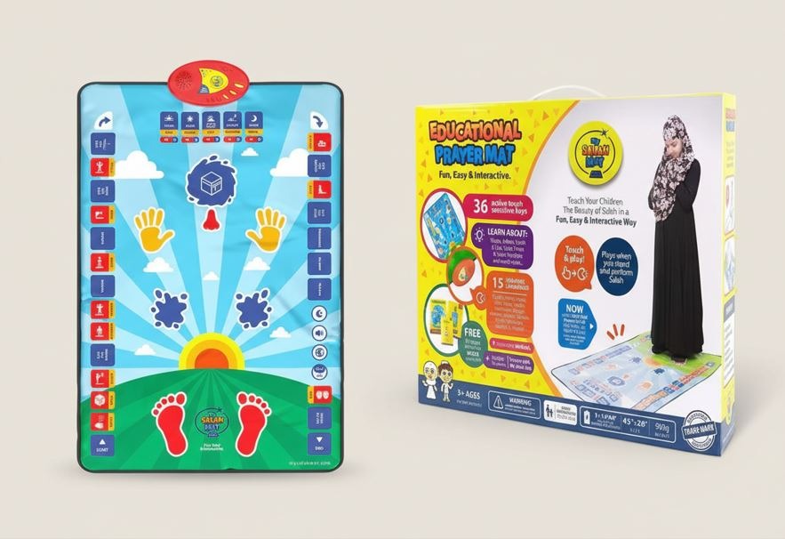imgi_62_6f8058c9fdd 3 in 1 Islamic Kids Learning Bundle – Interactive Educational Salah Prayer Mat + Prayer Learning Tablet + Digital Tasbih Counter with Qibla Compass | Educational Muslim Gift Set for Kids - Image 1