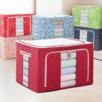 premium 55- Litre Capacity Folding Cloth Steel Frame Clothing Storage Bag Folding Organizer Box Storage Bag Zipper Lid (SIZE --50 x 40 x 36cm)